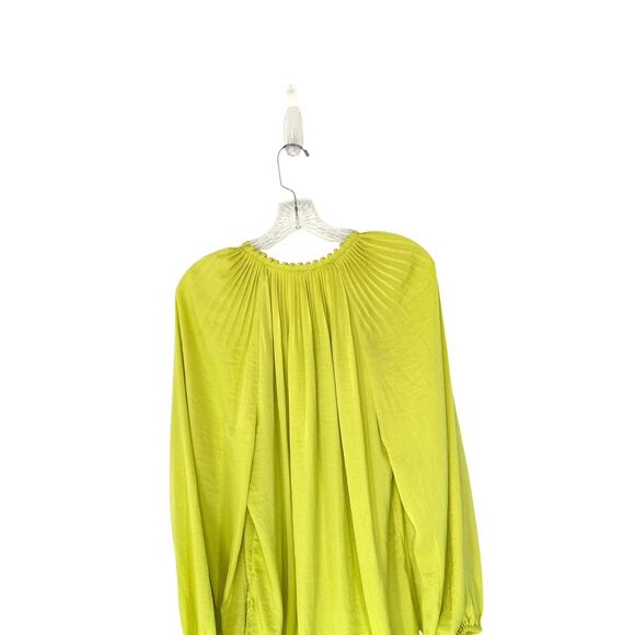 Kobi Halperin Neon Yellow Office Work Satin Farryn Tie Neck Blouse Size Medium - Picture 7 of 11